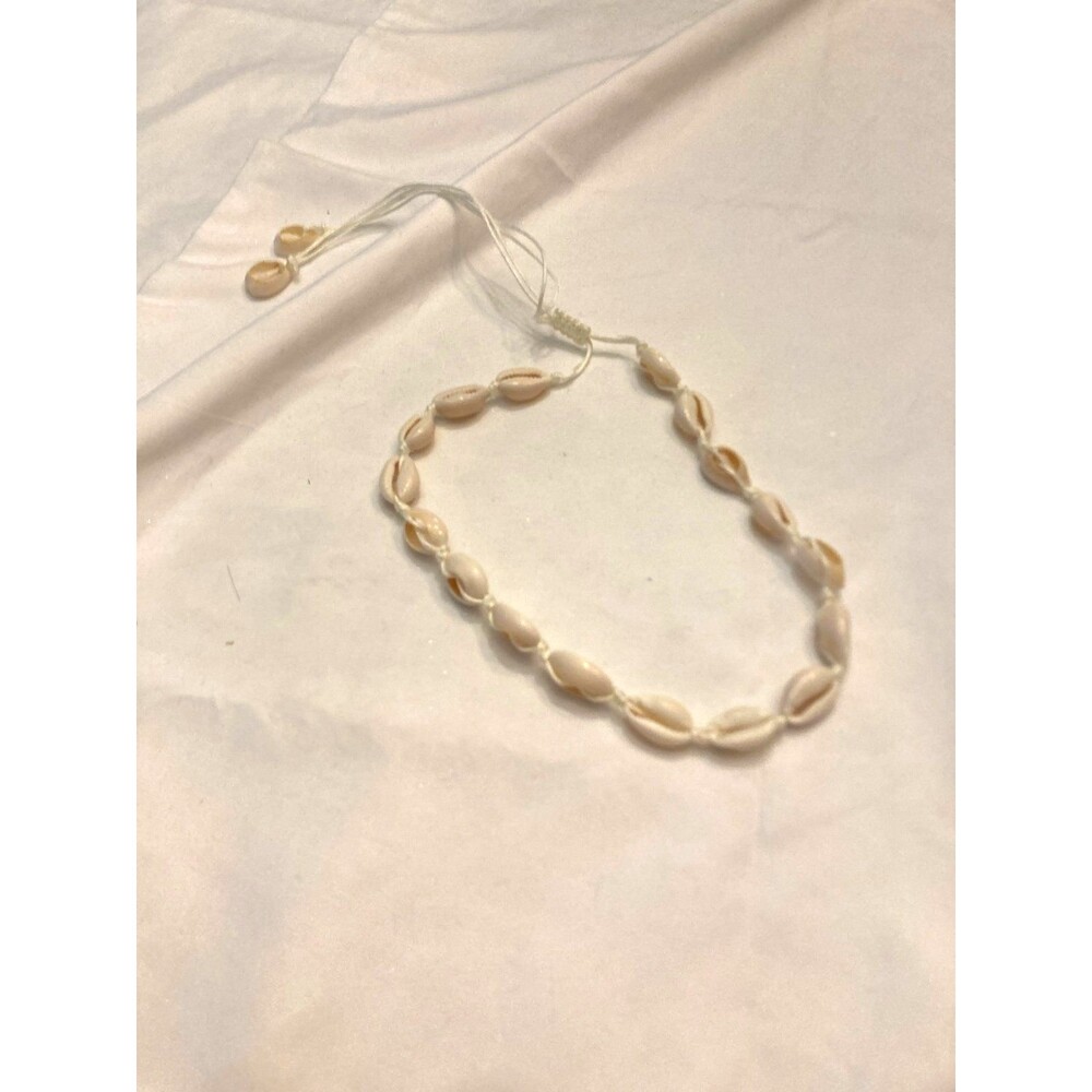 Bohemian Natural Cowrie Shell Choker Necklace White Adjustable Cord Beach Surfer